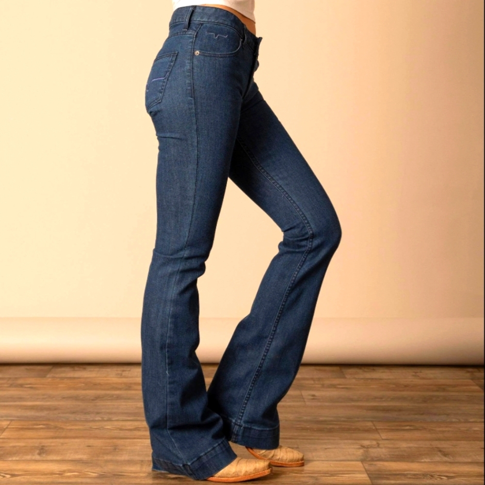 KIMES RANCH Women's Lola Dark Indigo Trouser Cut Flare Jeans jeans sz 6x36L EUC - Picture 2 of 16